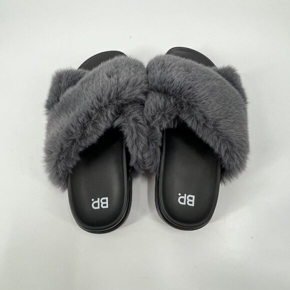 BP Cross Faux Fur Sandals Slippers Gray Sz 8 - Picture 4 of 6